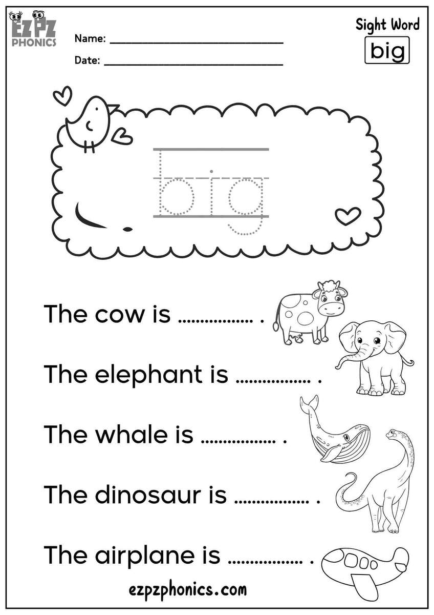 The Word Big Dolch Pre Kindergarten Sight Words Sentences Worksheet Free PDF Download For Members Ezpzphonics The Word Big Dolch Pre Kindergarten Sight Words Sentences Worksheet Free PDF Download For Members Ezpzphonics