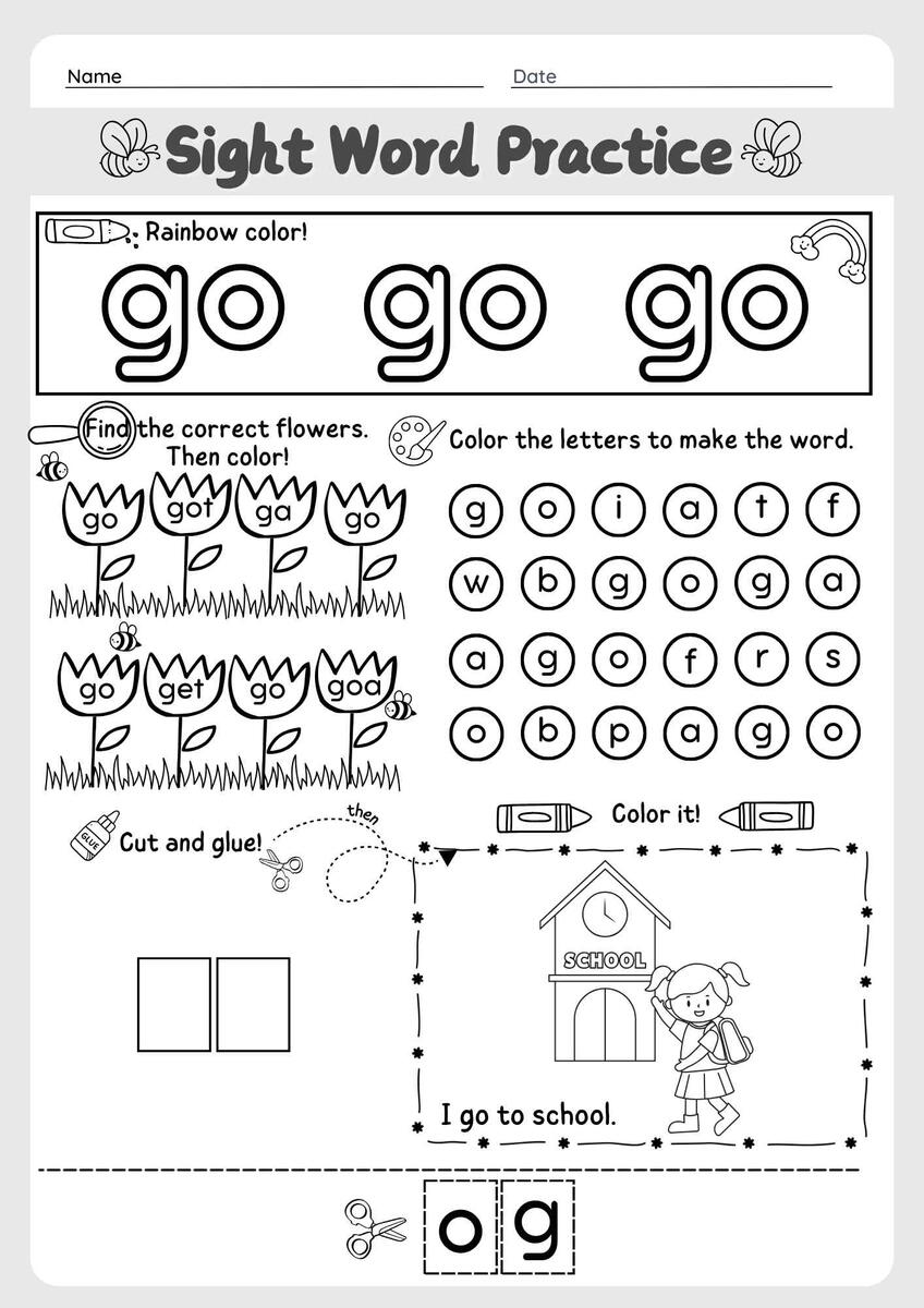 The Word Go Sight Word Cut And Paste Worksheet For Early Learners Pre K Ezpzphonics