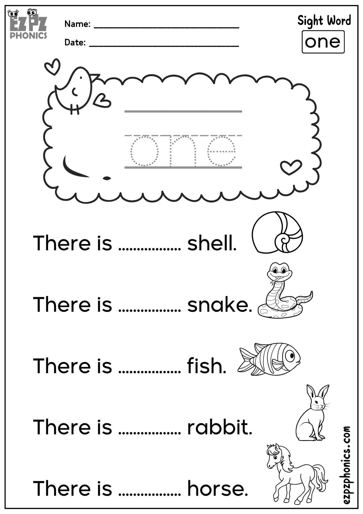 The Word One Dolch Pre Kindergarten Sight Words Sentences Worksheet Free PDF Download Ezpzphonics