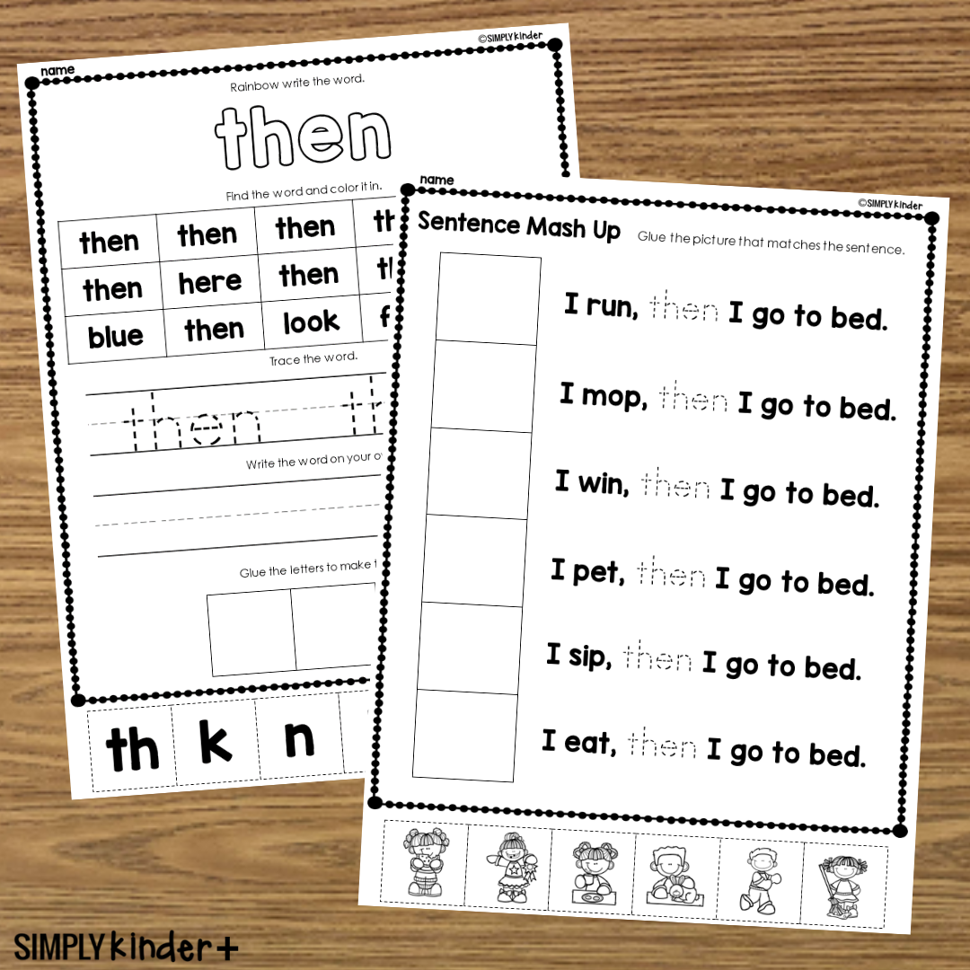 Then Sight Word Cut Glue Activities Simply Kinder Printable Membership