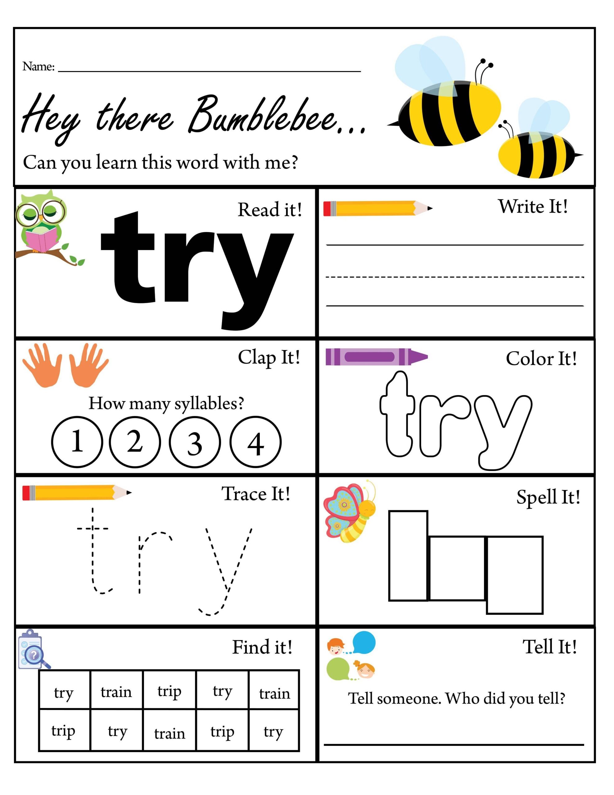 Third Grade Sight Word Try Worksheet Dolch Sight Words TPT