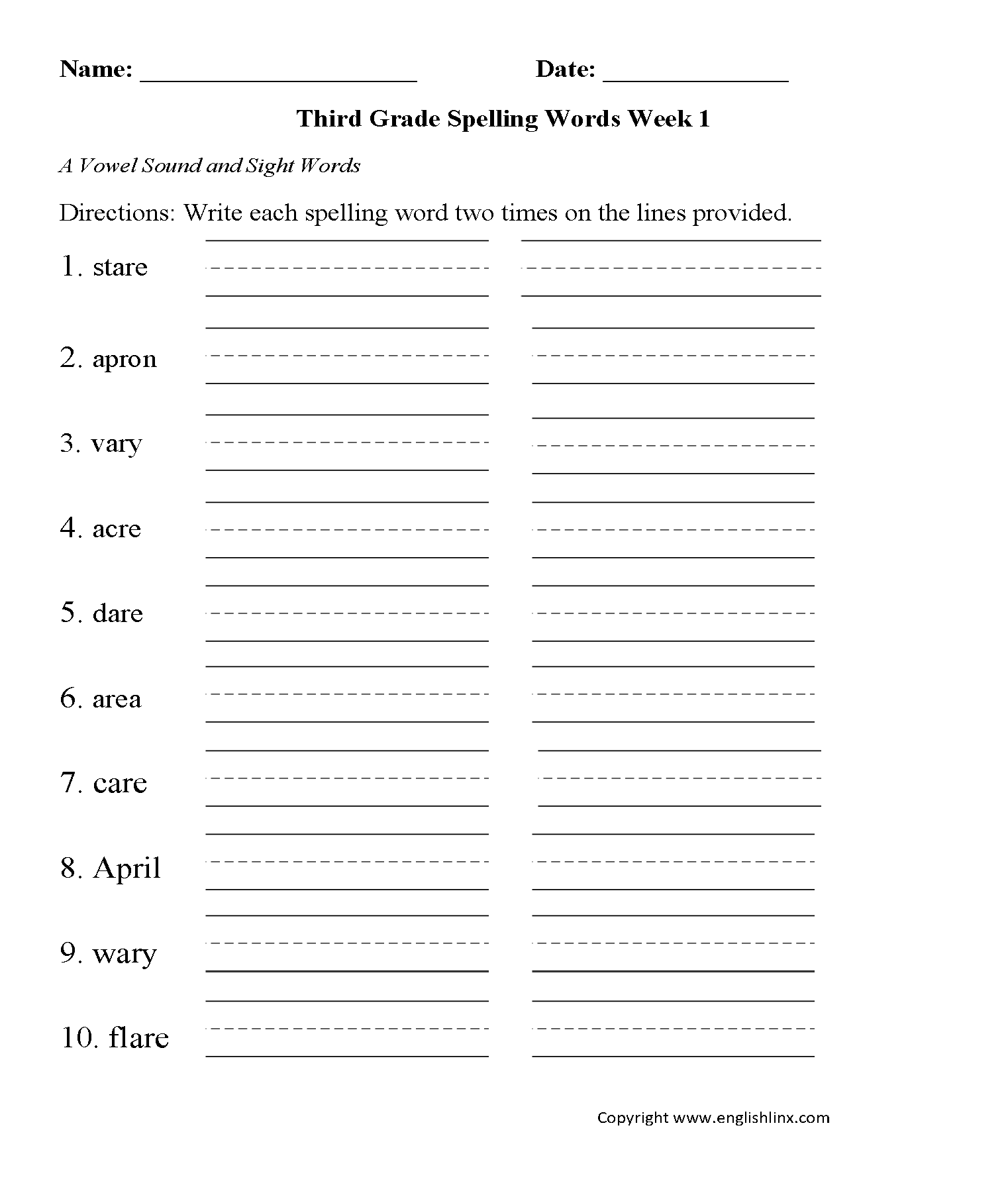 Grade 3 Spelling Words Worksheets Games4esl