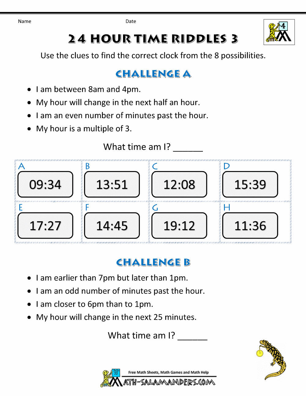 Time Word Problems Worksheets Time Riddles Harder