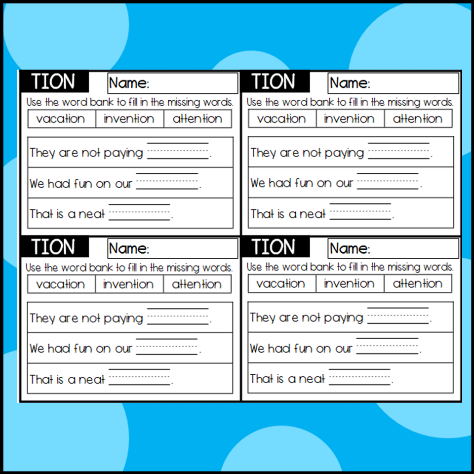 TION Words Exit Slips Made By Teachers TION Words Exit Slips Made By Teachers