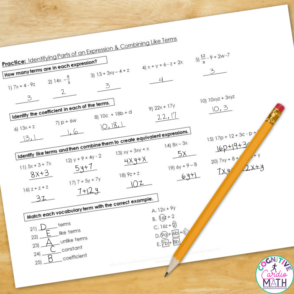 Tips And Activities To Teach How To Combine Like Terms Cognitive Cardio Math