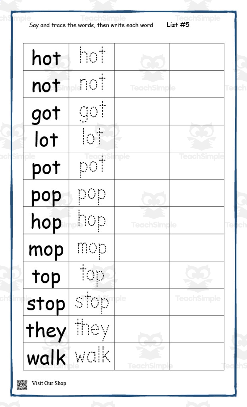 Trace And Write Spelling Activity By Teach Simple
