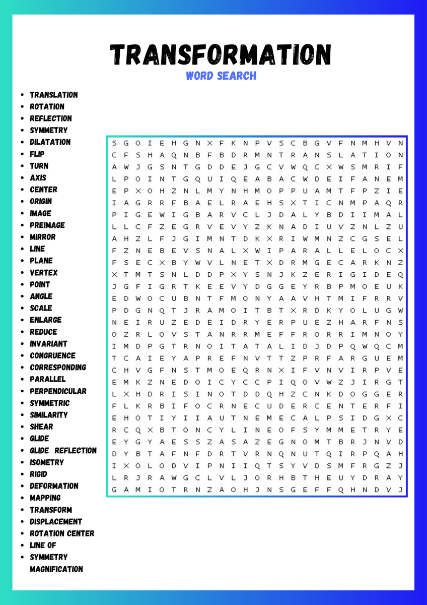 TRANSFORMATION WORD SEARCH PUZZLE WORKSHEET ACTIVITIES Made By Teachers TRANSFORMATION WORD SEARCH PUZZLE WORKSHEET ACTIVITIES Made By Teachers