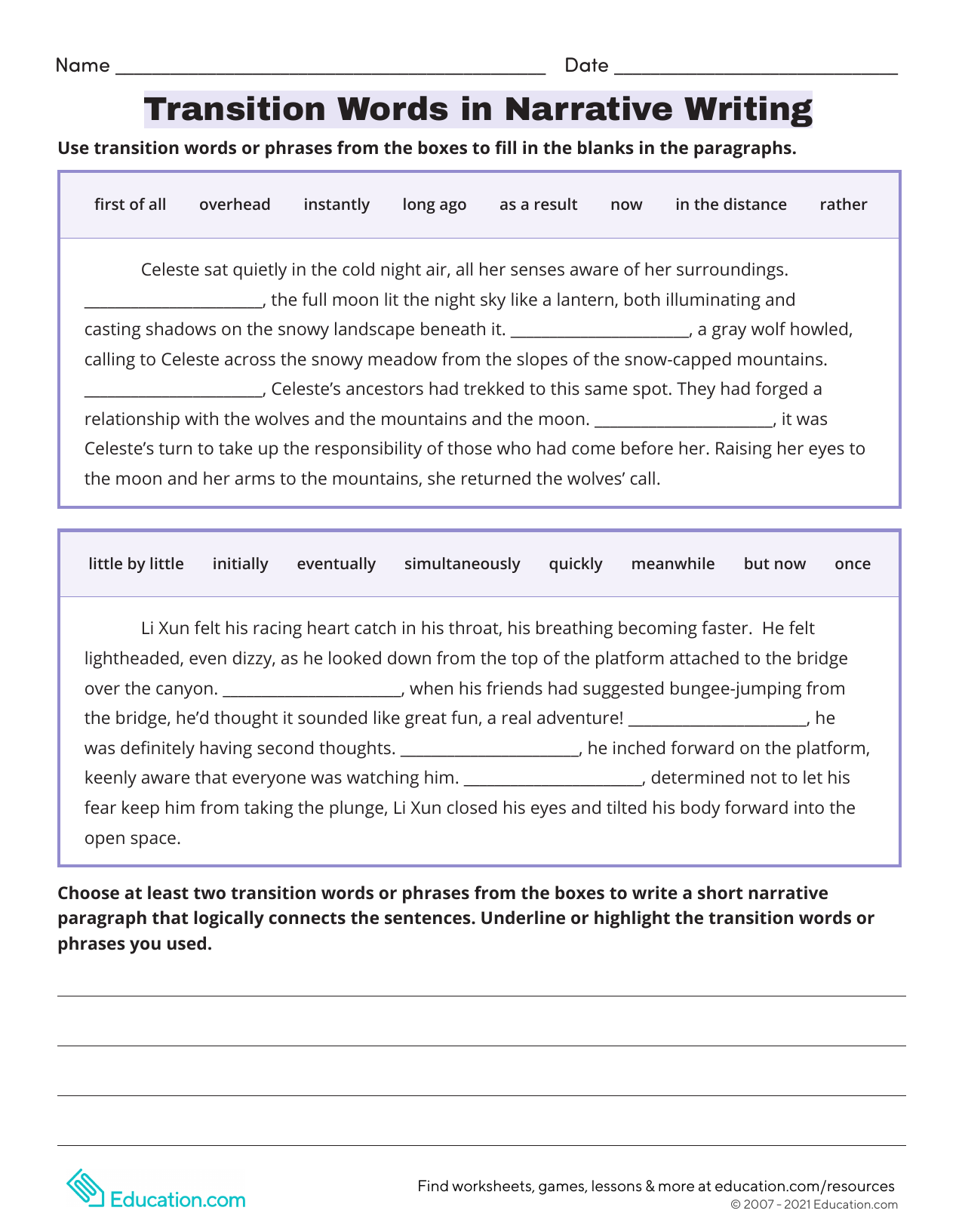 Transition Words Worksheet Narrative Writing Practice Transition Words Worksheet Narrative Writing Practice