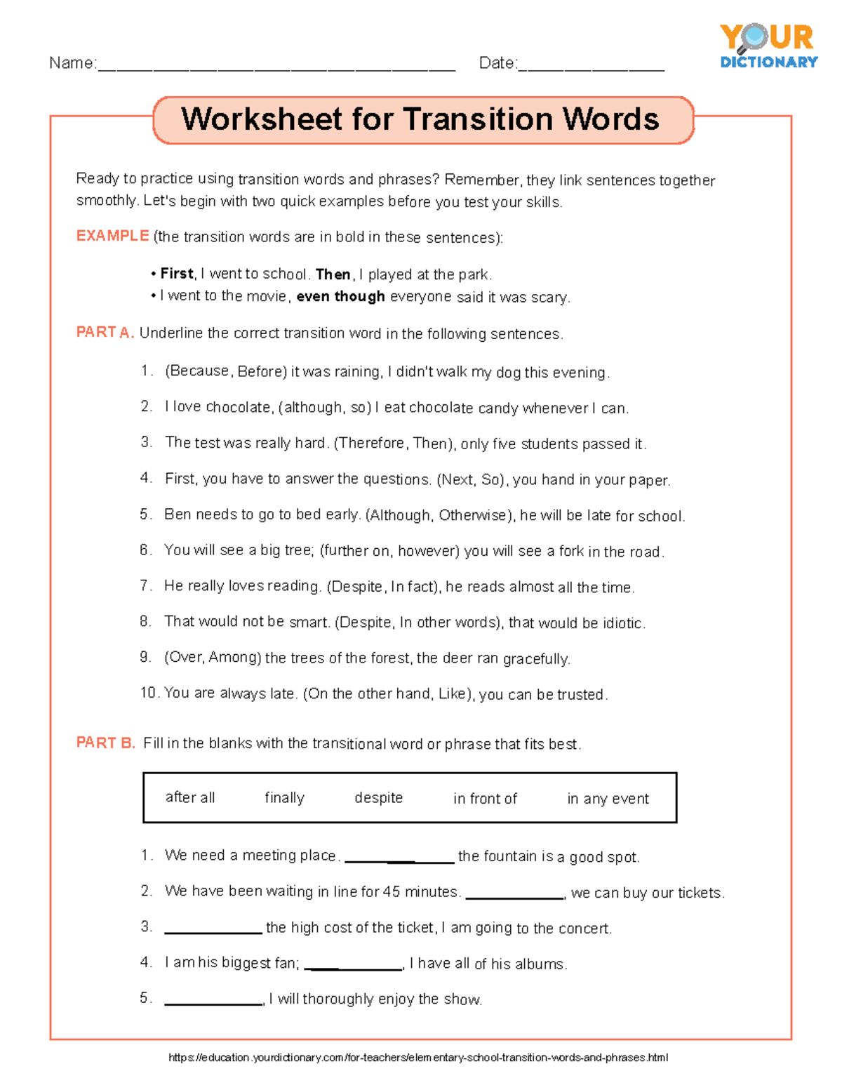 Transition Words Worksheet Worksheets Library