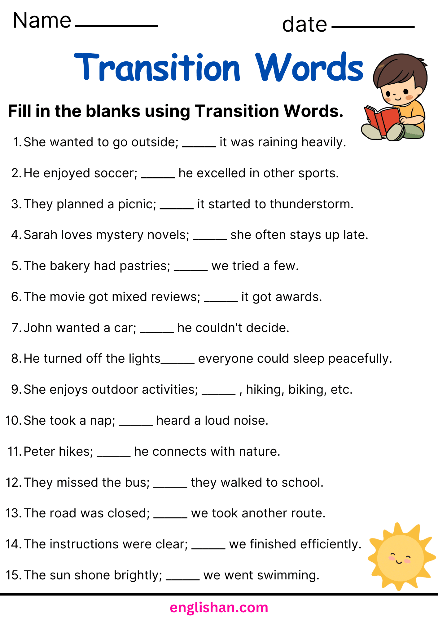 Transition Words Worksheets And Exercises With Answers