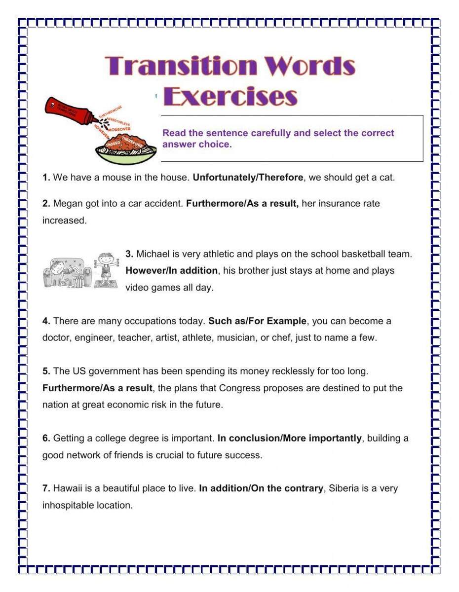 Transition Words Worksheet Worksheets Library