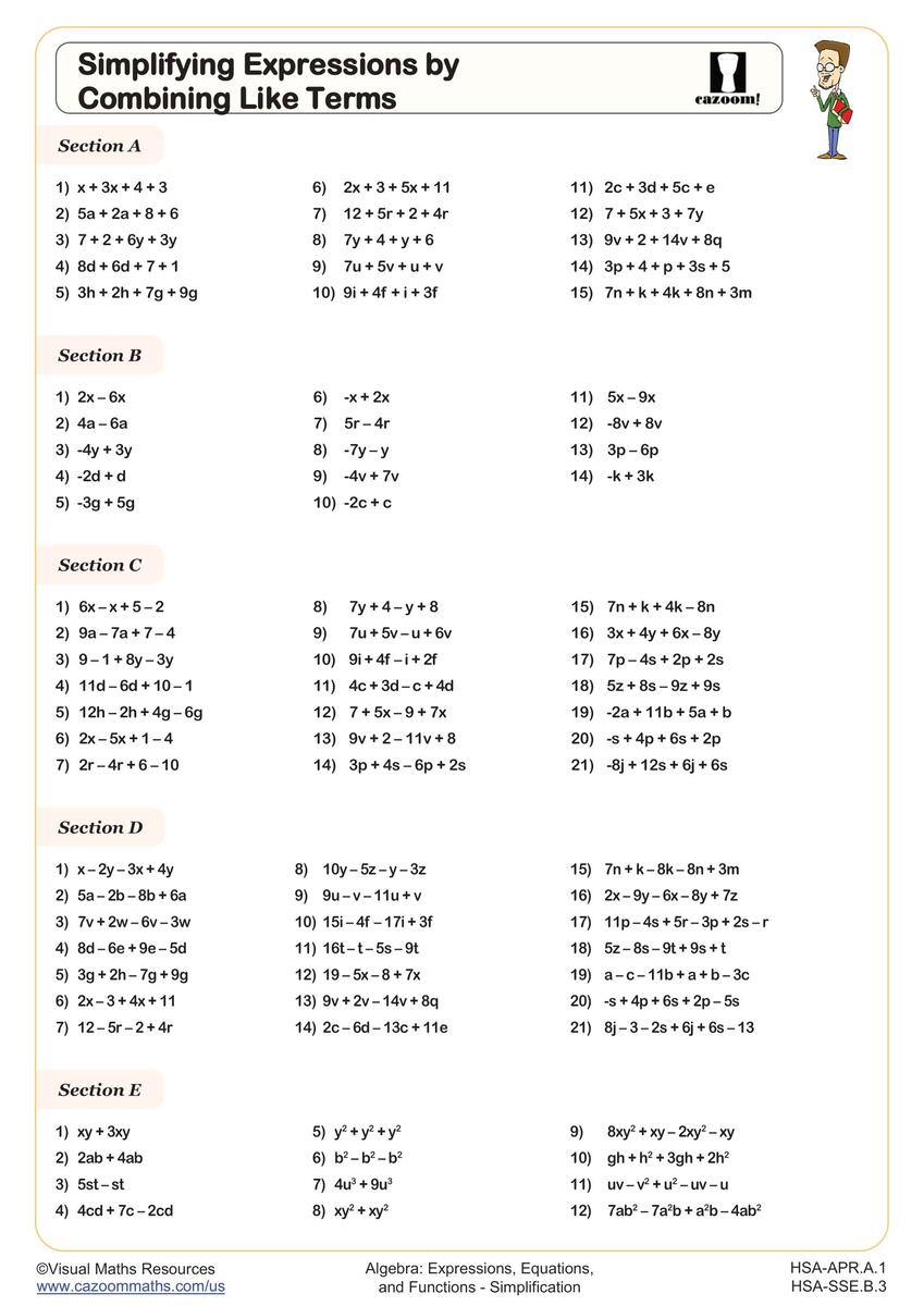 The Translating Algebraic Phrases A Math Worksheet From The Worksheets Library