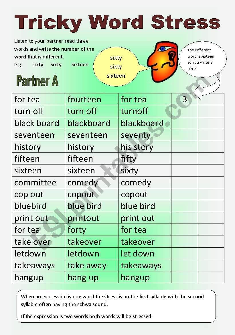 Tricky Word Stress Especially With Numbers For All Levels ESL Worksheet By Joy2bill