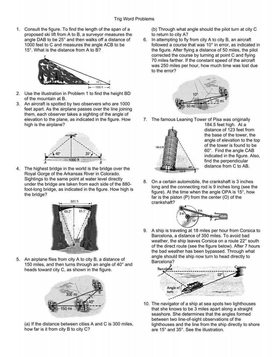 Trig Word Problems 1 Consult The Figure To Find The Length Of The Trig Word Problems 1 Consult The Figure To Find The Length Of The