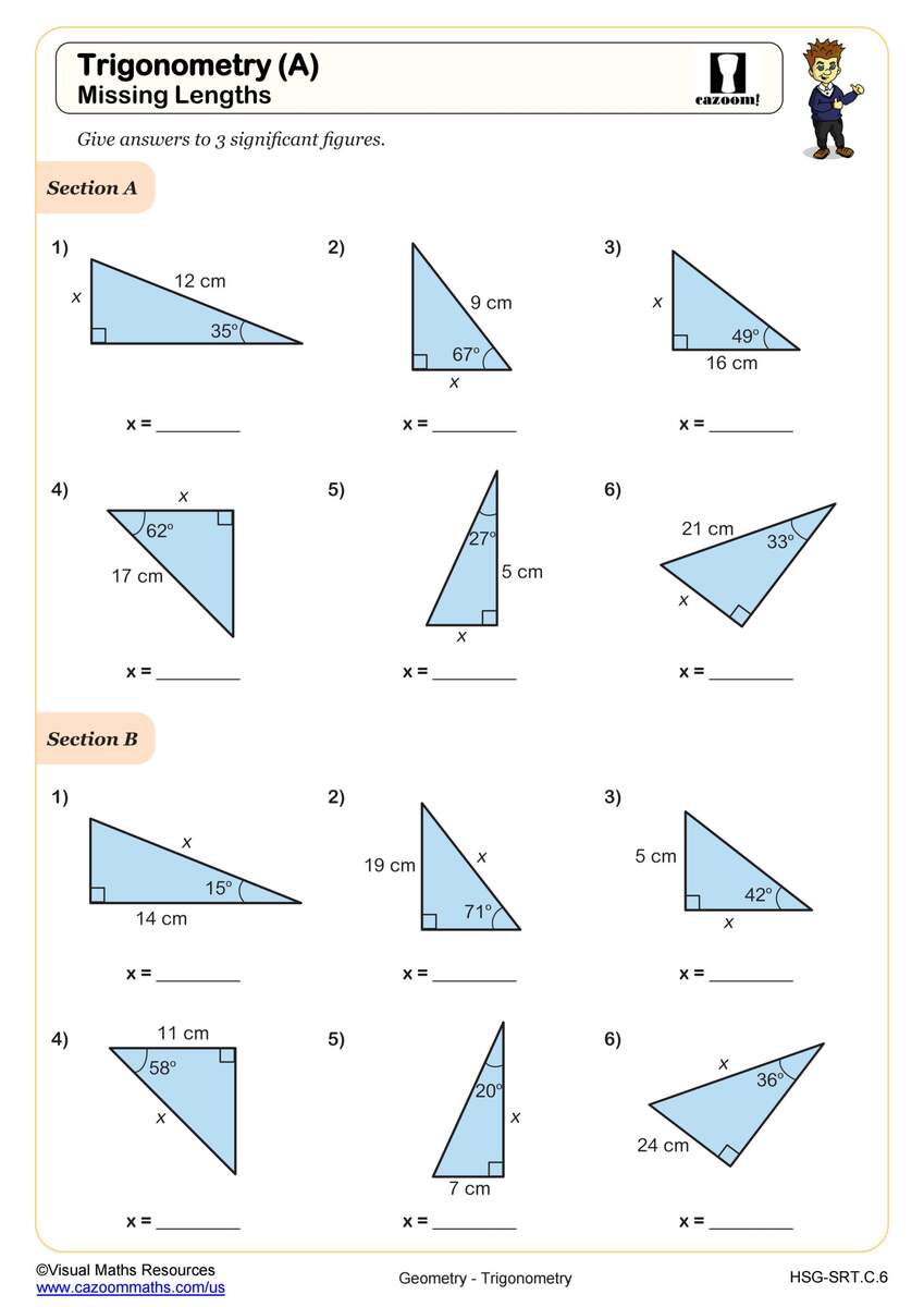 Trigonometic Ratios SOH CAH TOA Missing Side Lengths Worksheet PDF Printable Geometry Worksheet Cazoom Math Trigonometic Ratios SOH CAH TOA Missing Side Lengths Worksheet PDF Printable Geometry Worksheet Cazoom Math