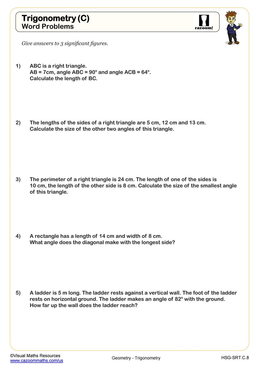 Trigonometic Ratios SOH CAH TOA Word Problems Worksheet Fun And Engaging Algebra II PDF Worksheets Cazoom Math