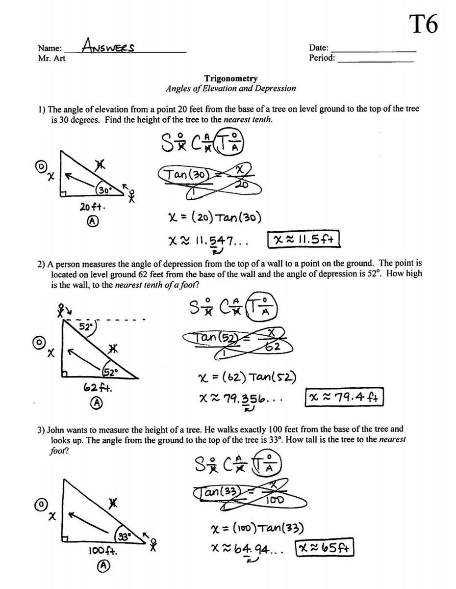 Trigonometry Angle Of Elevation Depression T6 Answers Pdf Trigonometry Angle Of Elevation Depression T6 Answers Pdf