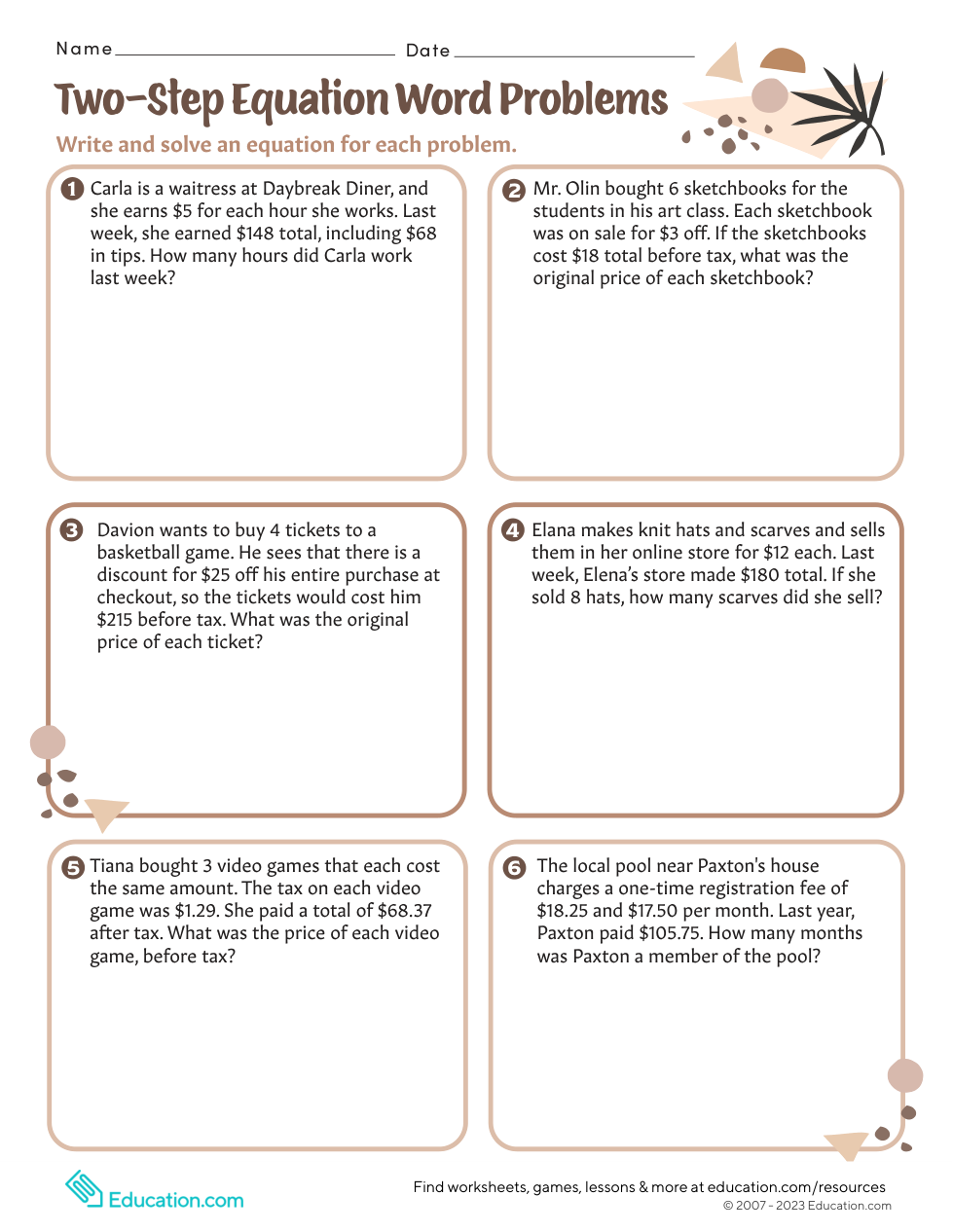 Two Step Equation Word Problems Stephanie Schultz Library Formative