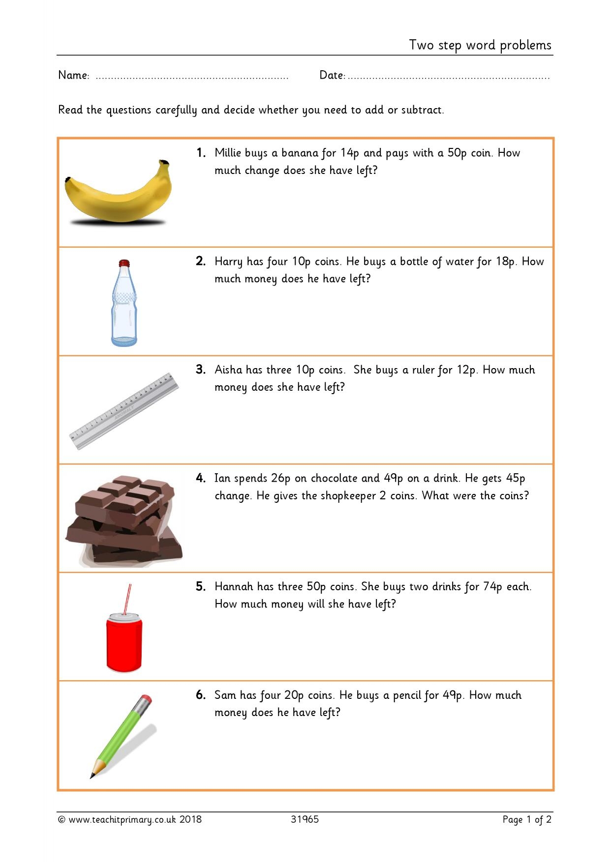 Two Step Word Problems KS1 Addition And Subtraction Teachit