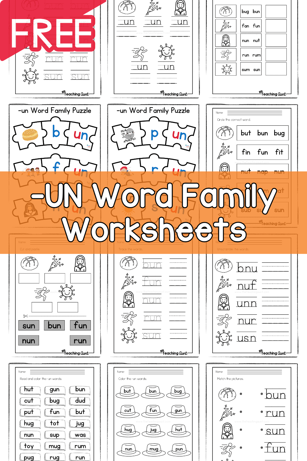 UN Word Family Worksheets The Teaching Aunt Un Word Family 1 Worksheet Kindergarten Reading Activities Worksheets Library