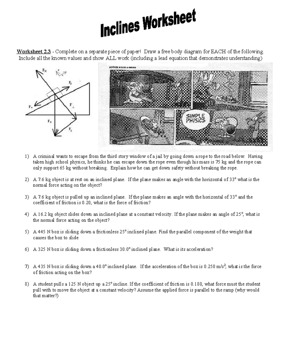 Unit 2 Worksheet Inclined Planes Forces Analysis Studocu