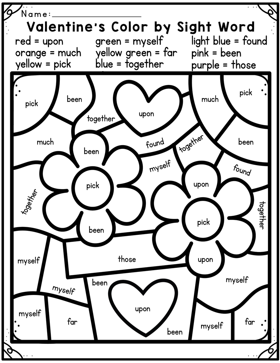 Valentine s Day Color By Sight Word Made By Teachers