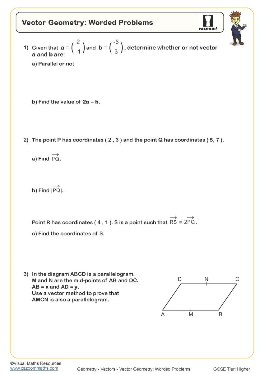 Vector Geometry Word Problems Worksheet Printable Maths Worksheets