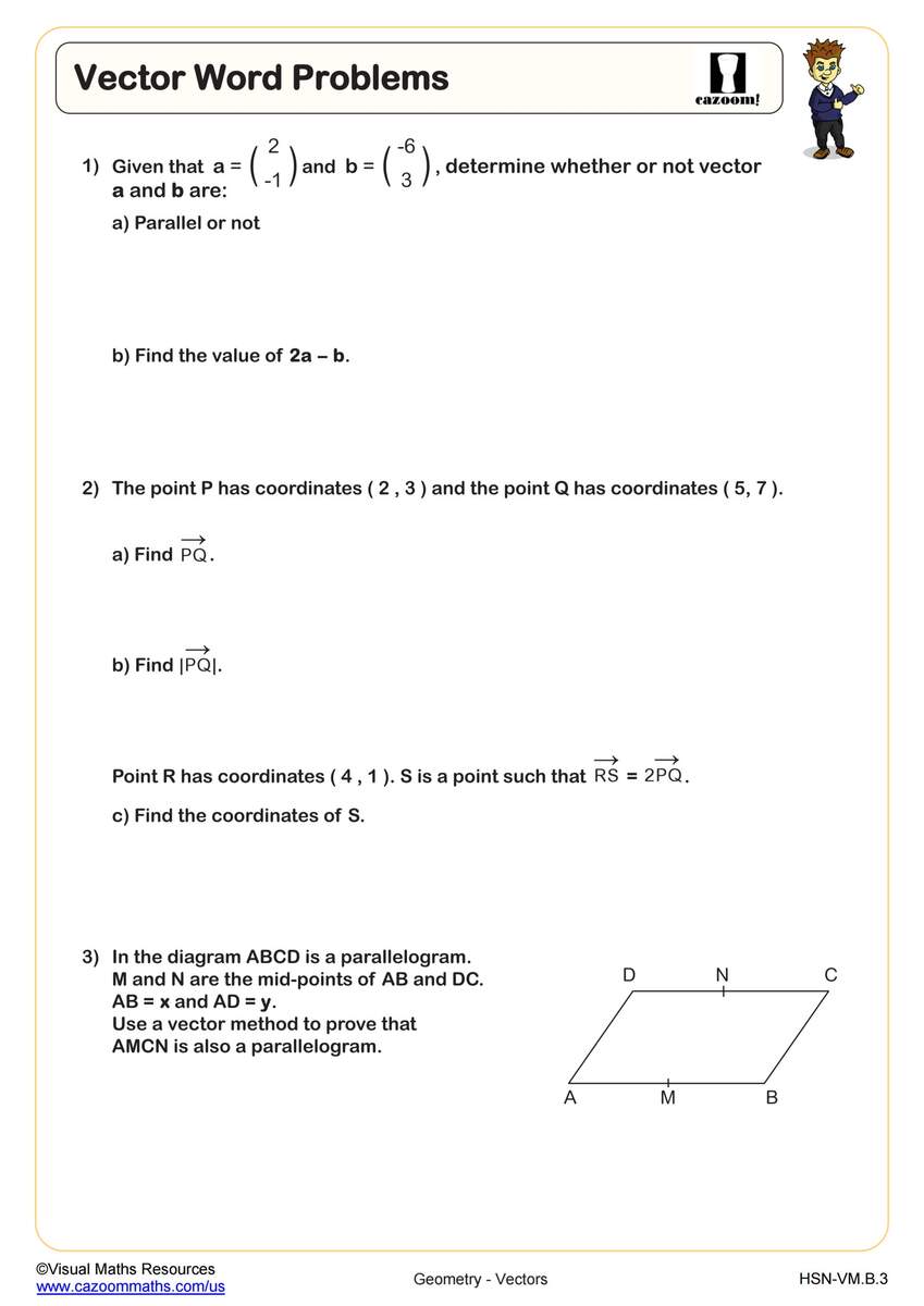 Vector Word Problems Worksheet PDF Printable Geometry Worksheet Cazoom Math