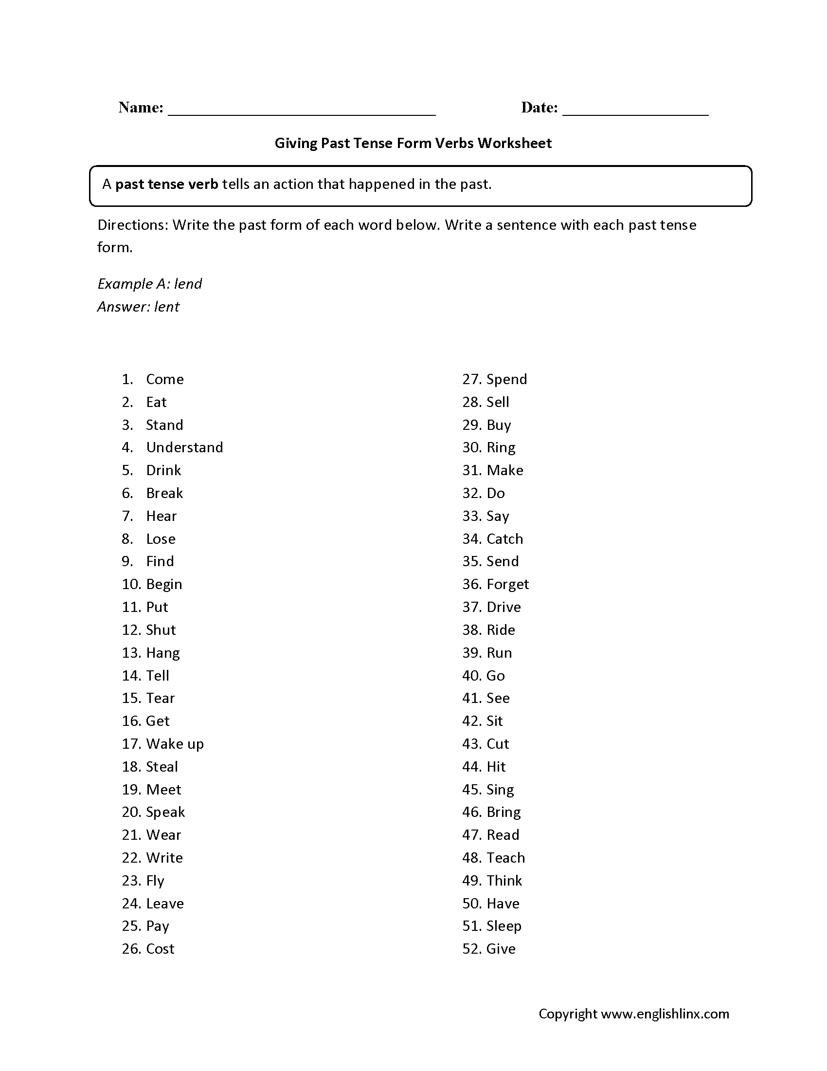 Verb Tenses Worksheets Give Past Tense Form Verbs Worksheet Verb Tenses Worksheets Give Past Tense Form Verbs Worksheet