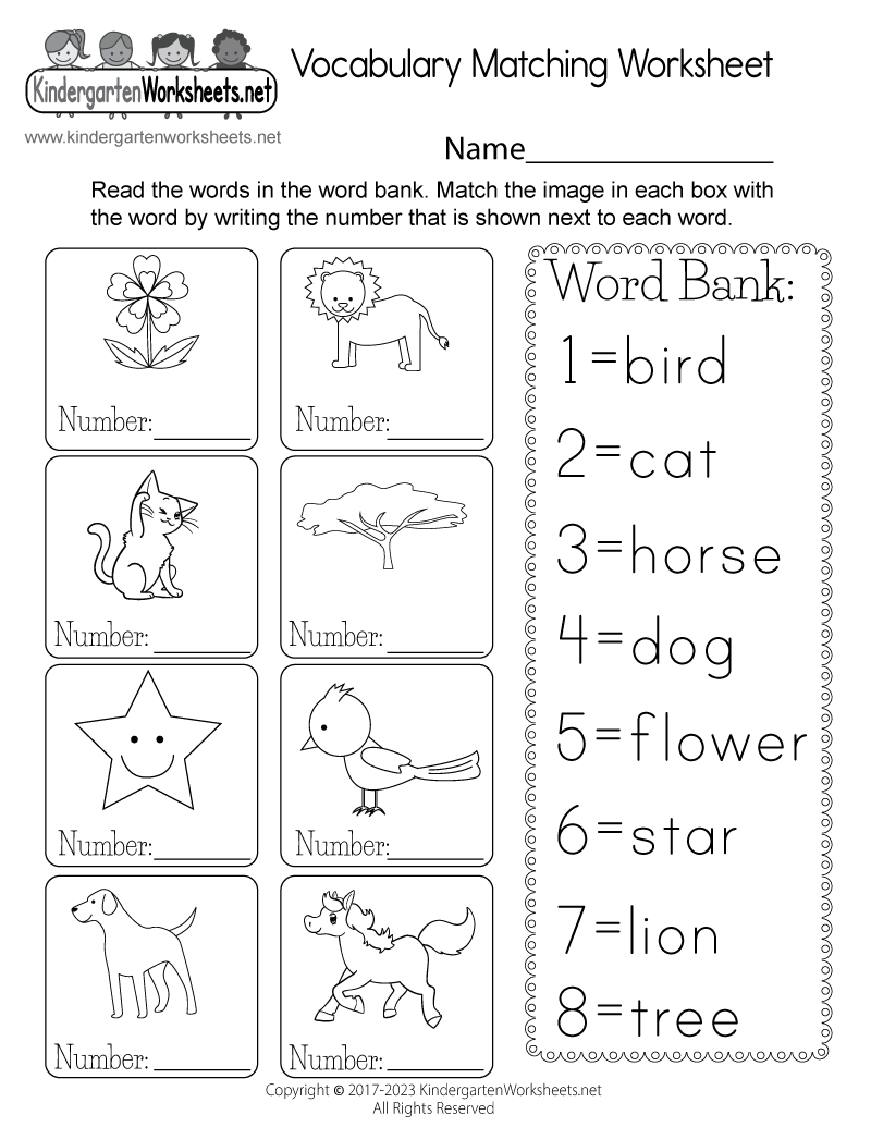 Vocabulary Matching Worksheet Free Printable Digital PDF Word To Picture Matching Worksheet For Children Royalty Free Vector VectorStock