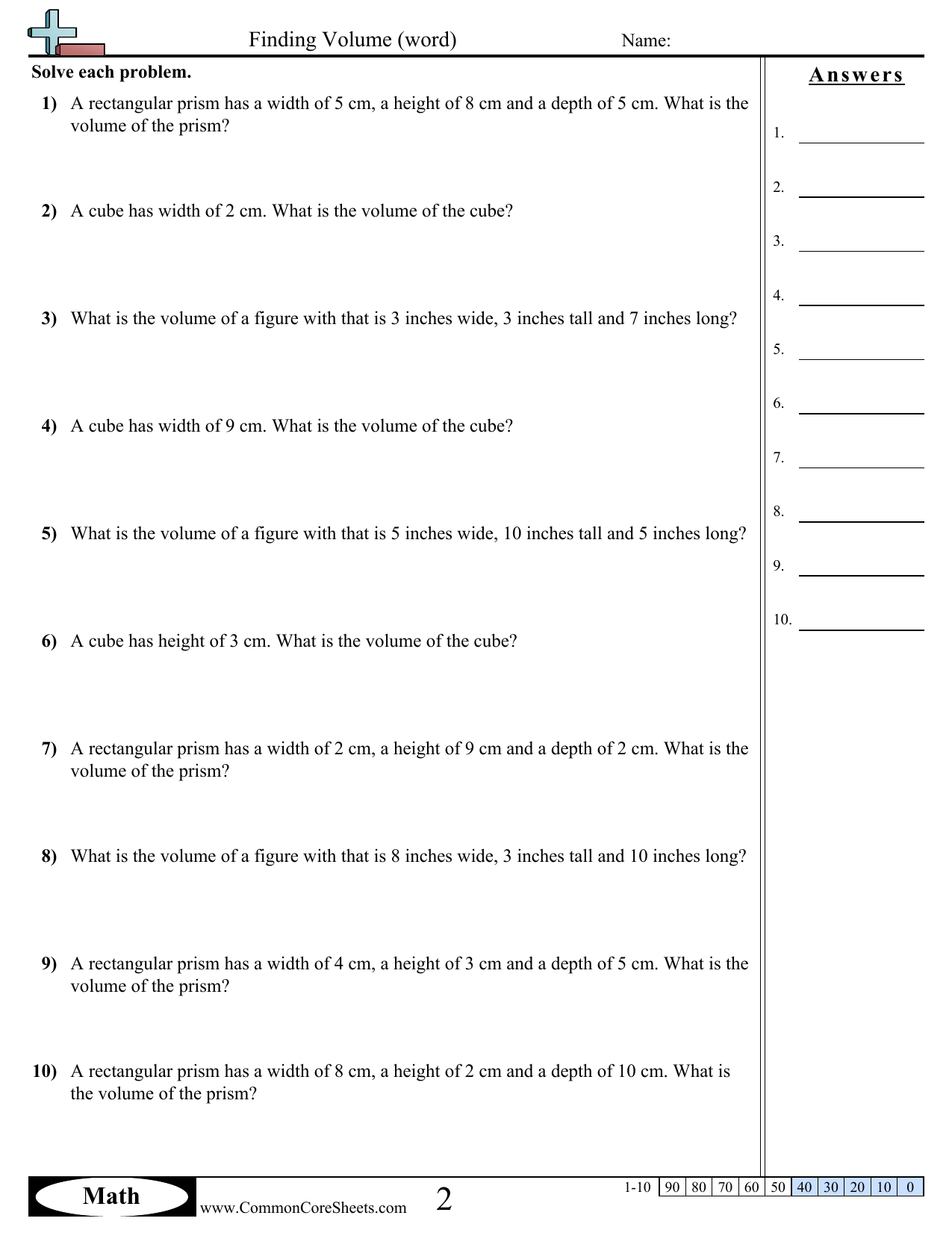 Volume Of Rectangular Prisms Cubes Worksheet