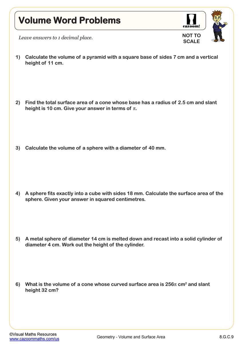Volume Word Problems Worksheet PDF Printable Geometry Worksheet Cazoom Math