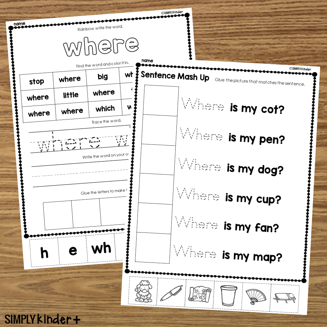 Where Sight Word Cut Glue Activities Simply Kinder Printable Membership Where Sight Word Cut Glue Activities Simply Kinder Printable Membership