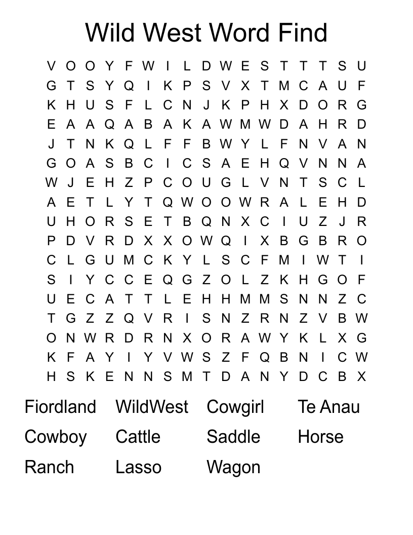 Wild West Word Find Word Search WordMint
