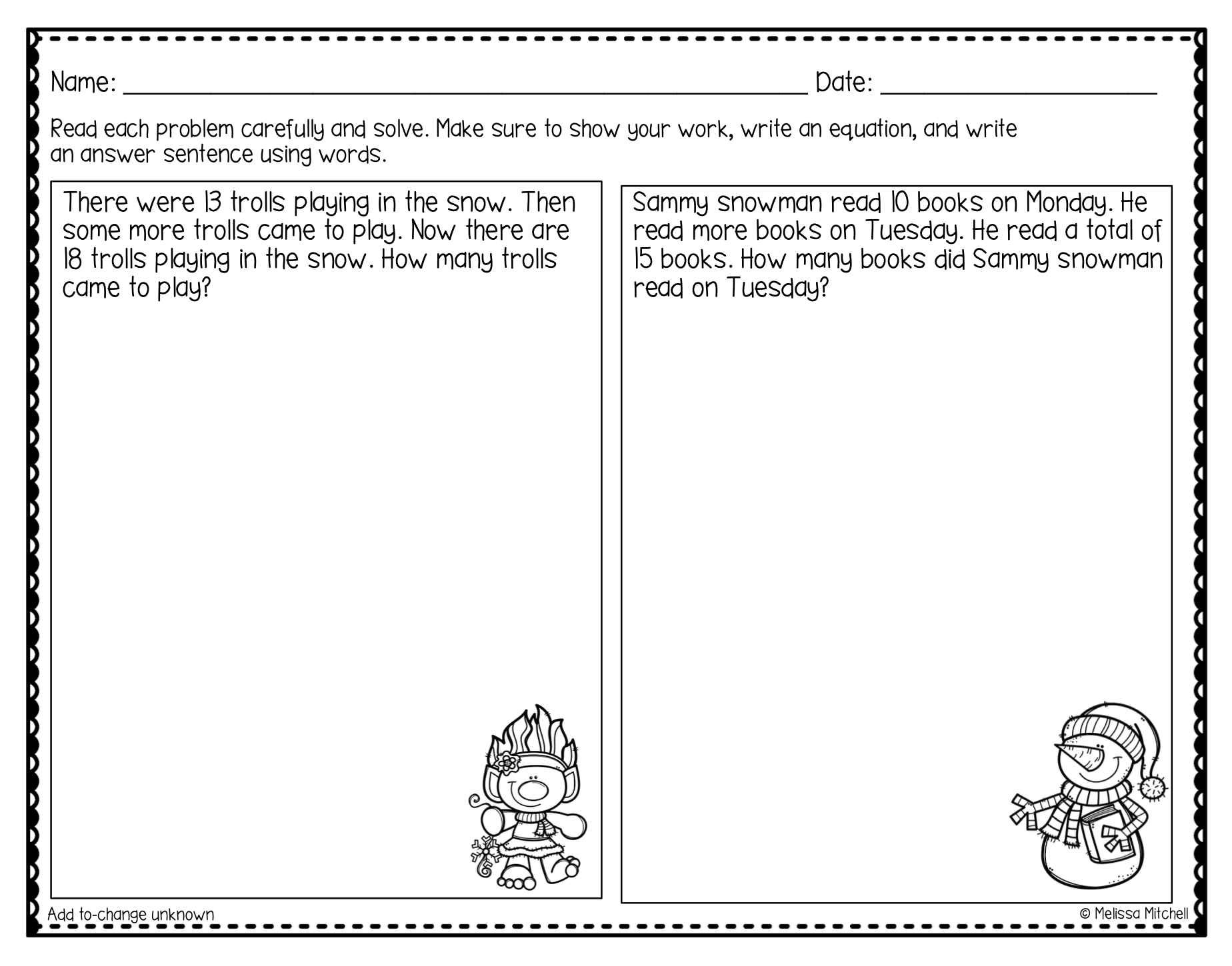 Winter Addition And Subtraction Word Problems First Grade Made By Teachers Winter Addition And Subtraction Word Problems First Grade Made By Teachers