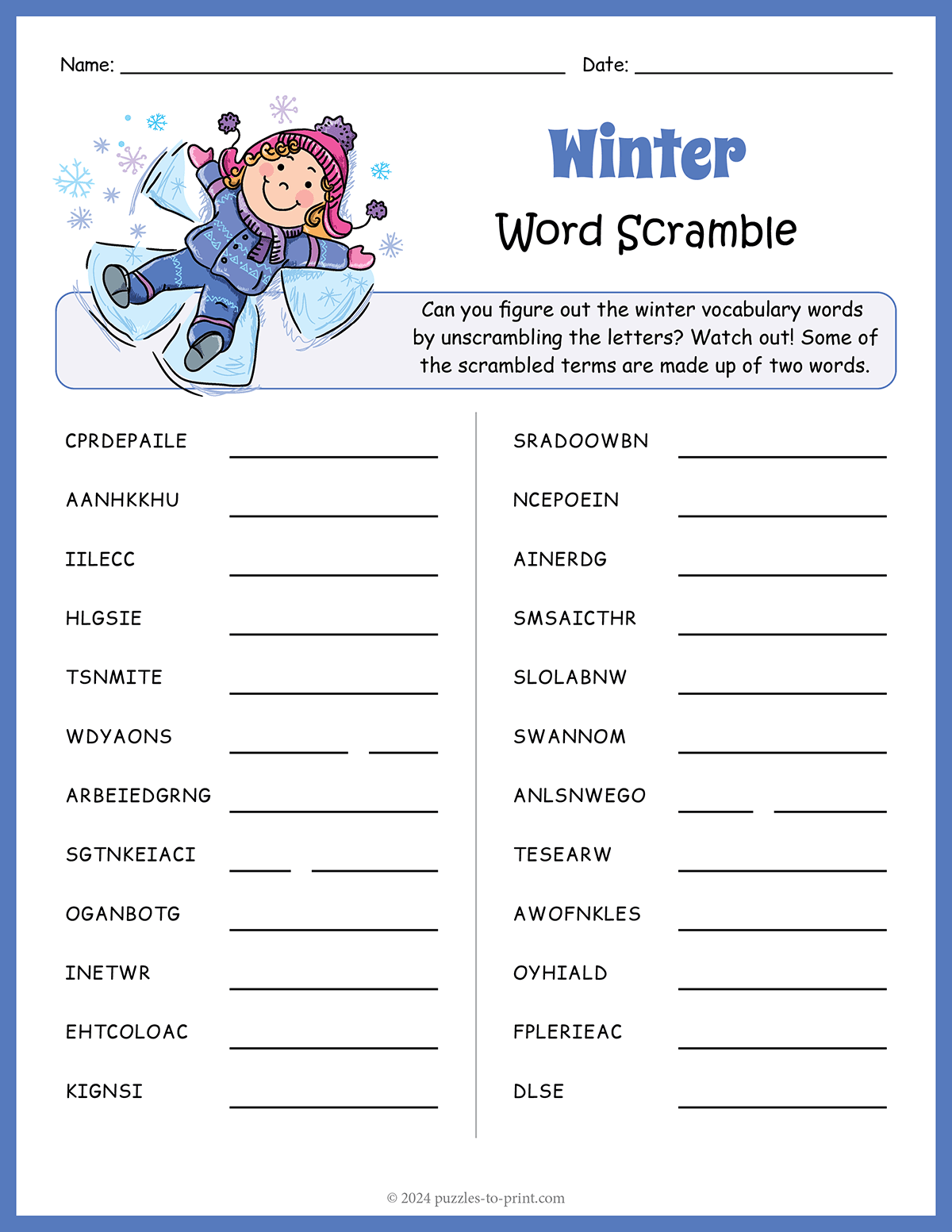 Winter Word Scramble Free Worksheet Squarehead Teachers