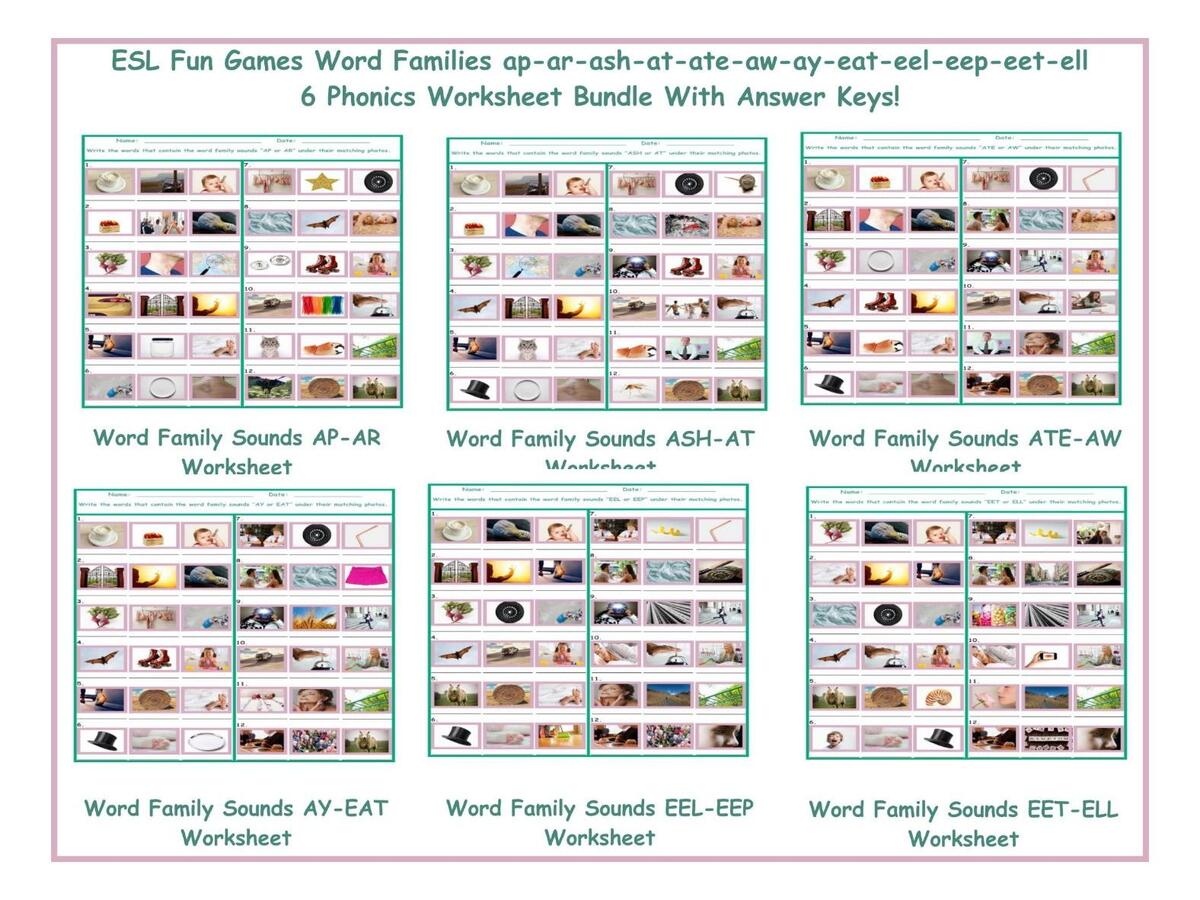 Word Families Ap ar ash at ate aw ay eat eel eep eet ell Six Game Bundle Teaching Resources
