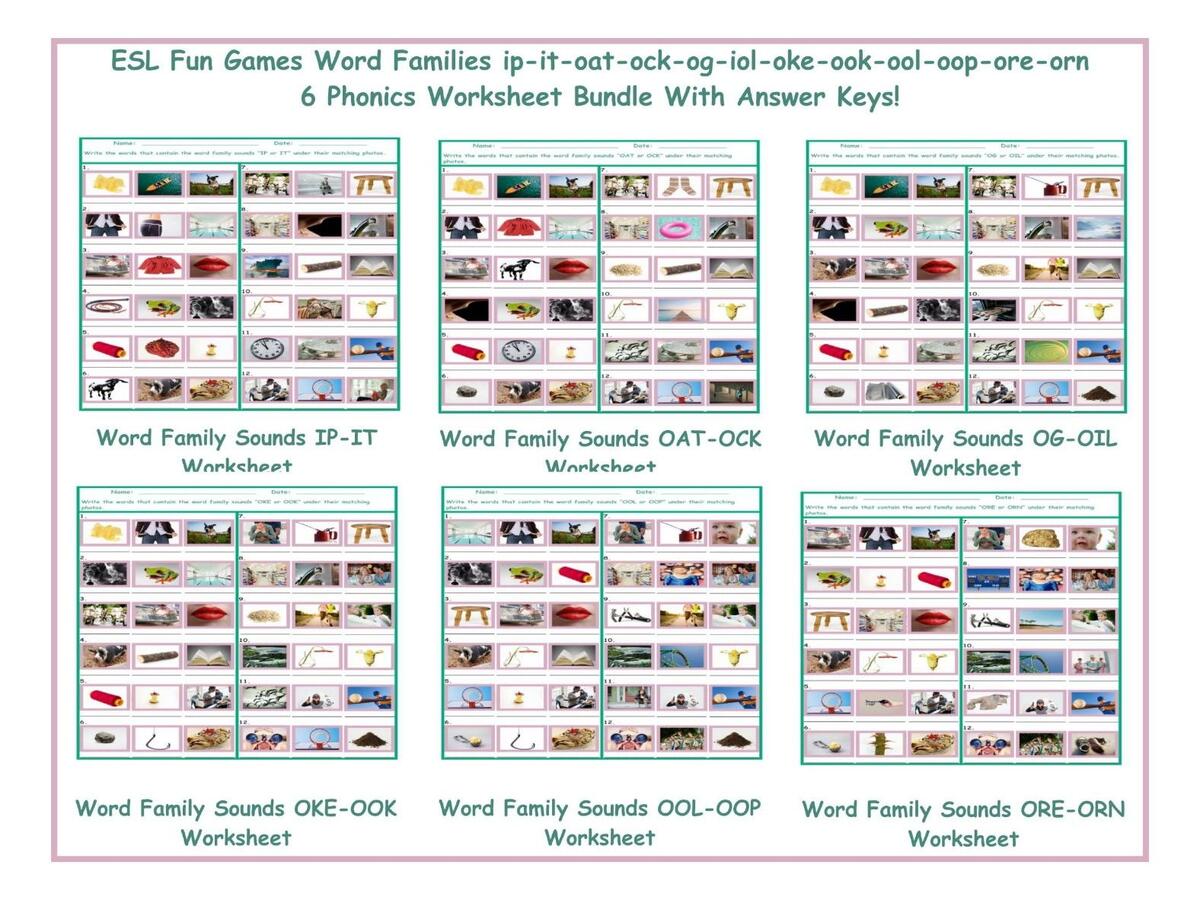 Word Families Ip It Oat Ock Og Iol Oke Ook Ool Oop Ore Orn Six Game Bundle Teaching Resources Family Worksheets Free Printable Family Member Worksheets Games4esl