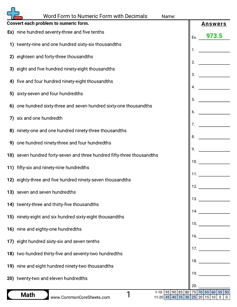 Decimal Word And Standard Form Worksheet Worksheets Library