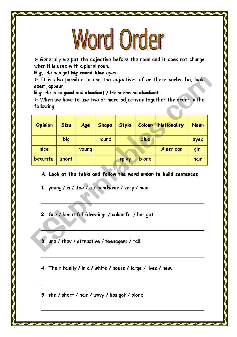 Word Order ESL Worksheet By P Varechka Worksheets Library