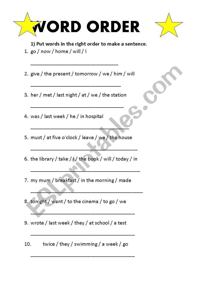 Word Order ESL Worksheet By P Varechka Word Order ESL Worksheet By P Varechka