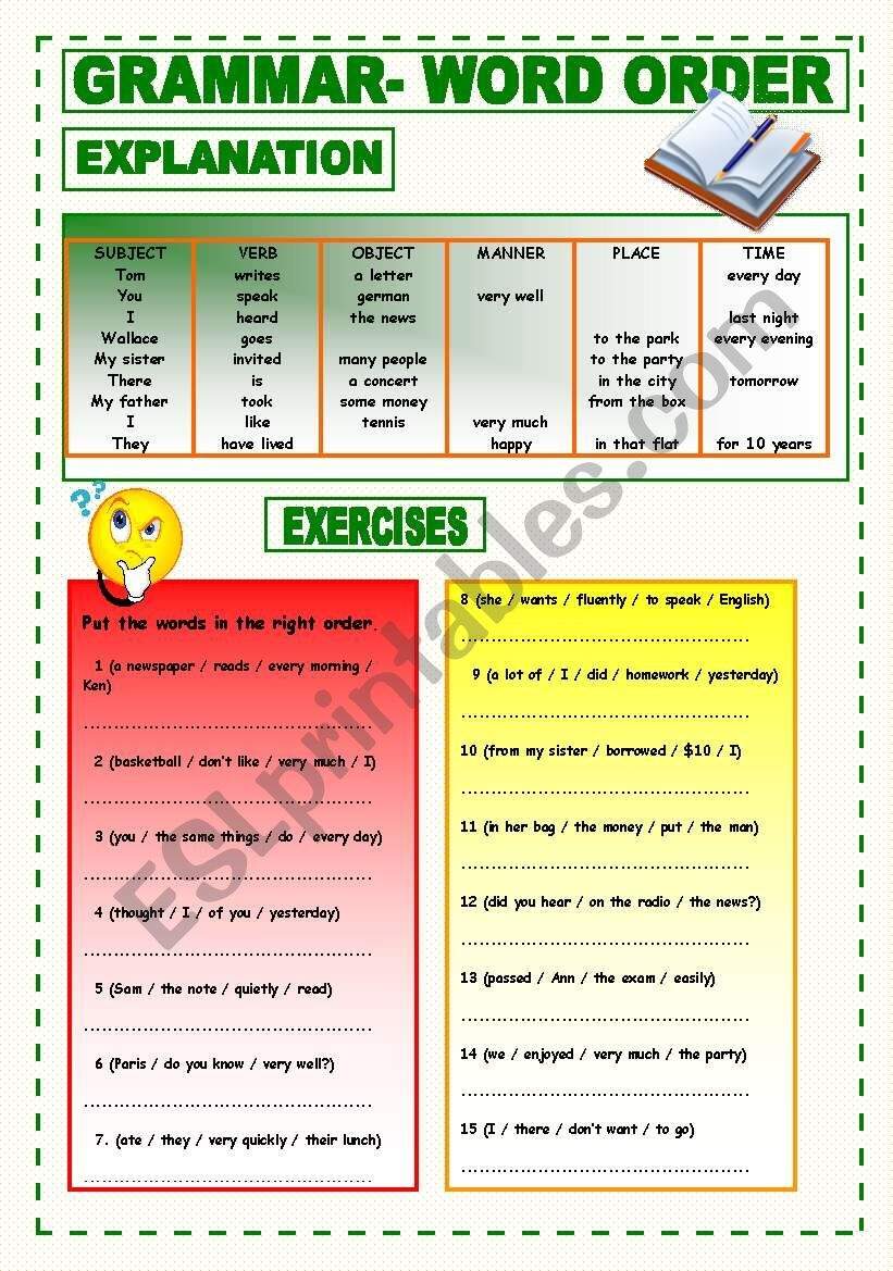 Word Order Exercises ESL Worksheet By Jessicae Word Order Exercises ESL Worksheet By Jessicae