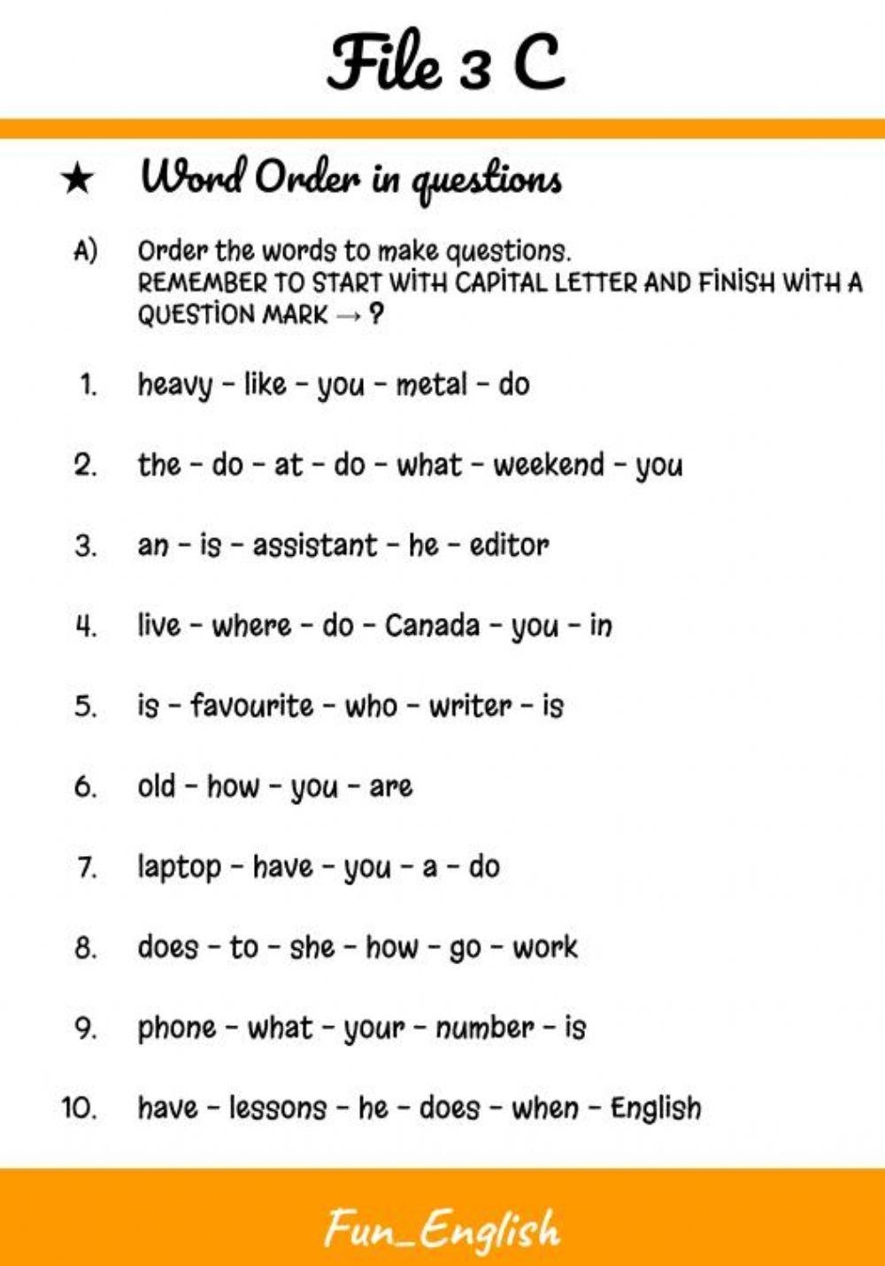 Word Order In Questions Online Worksheet For Elementary Live Worksheets Library