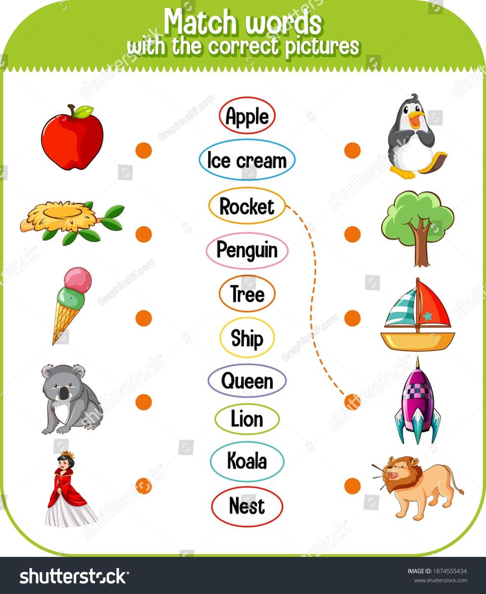 Word Picture Matching Worksheet Children Illustration Stock Vector Royalty Free 1874555434 Shutterstock