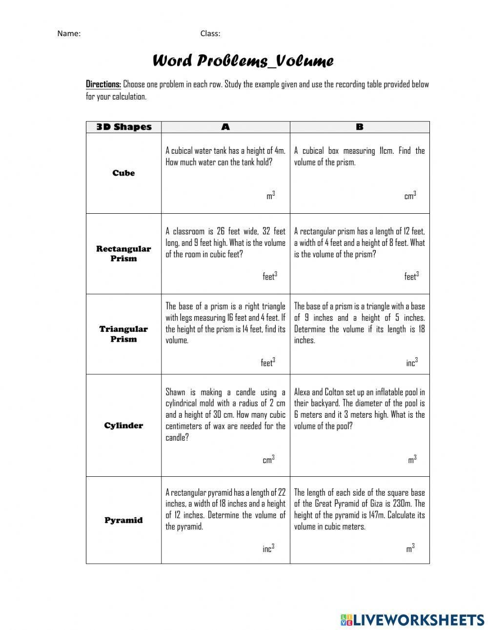 Word Problem Of Volume Worksheet Worksheets Library Word Problem Of Volume Worksheet Worksheets Library