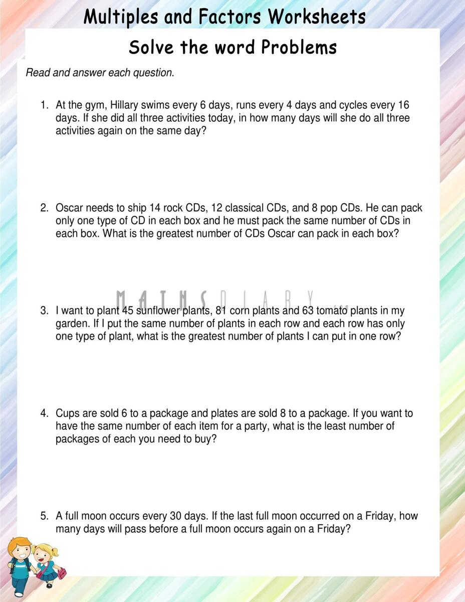 Word Problems Multiples And Factors Worksheets Math Worksheets MathsDiary