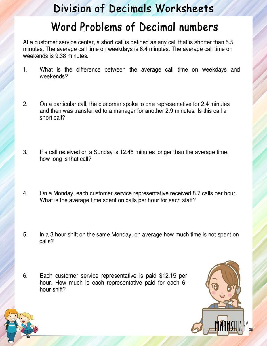 Word Problems Of Decimal Numbers Worksheets Math Worksheets MathsDiary