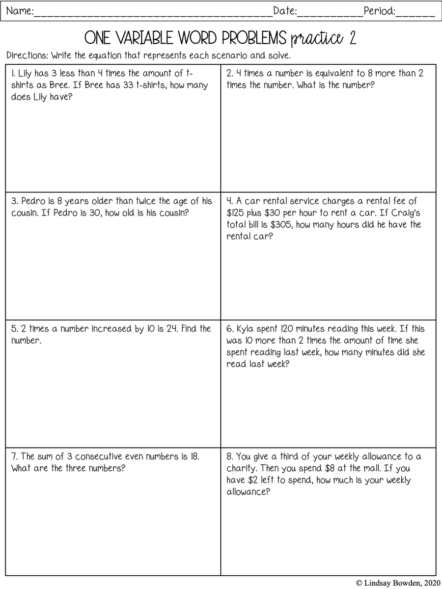 Word Problems Practice Worksheet Improve Problem Solving Skills