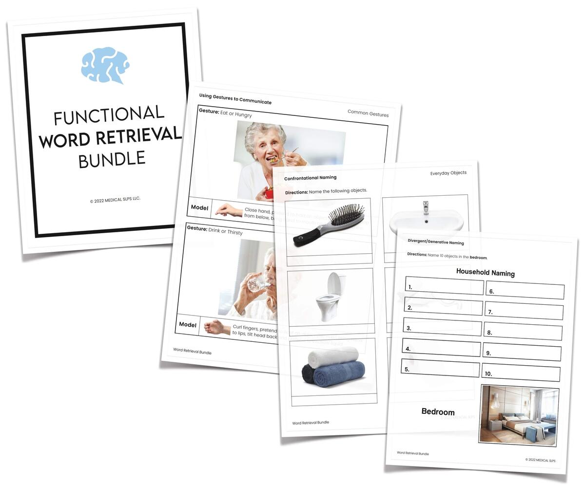 Word Retrieval Worksheets Bundle Medical SLPs