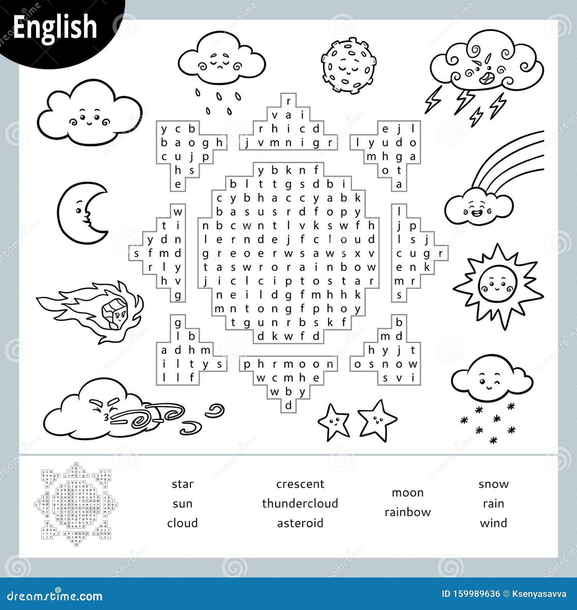 Word Search Puzzle Cartoon Weather Items Education Game For Children Stock Vector Illustration Of Page Climate 159989636